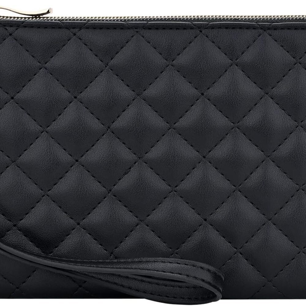 Women Quilted Wristlet Purse Vegan Leather Evening Clutch Bag with Strap